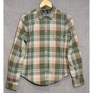 Flylow Brigitte Tech Womens Green Pink Plaid Snap Front‎ Flannel Shirt Size M